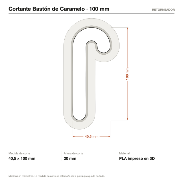 Cortante + Sello Bastón de Caramelo 10 cm