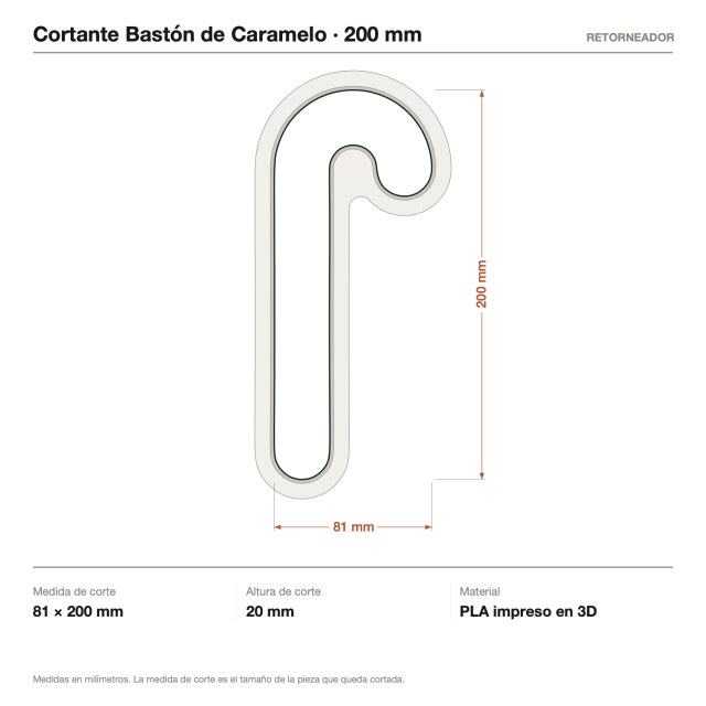 Cortante + Sello Bastón de Caramelo 20 cm