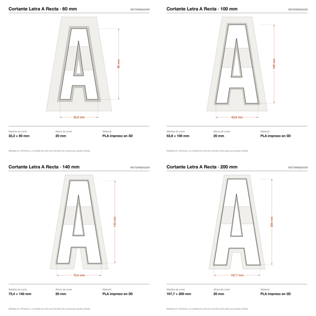 Kit Cortantes Letra A Recta x4 (6, 10, 14 y 20 cm)