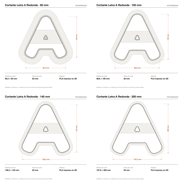 Kit Cortantes Letra A Redonda x4 (6, 10, 14 y 20 cm)