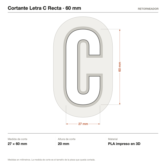 Cortante Letra C Recta - Tamaño a elección