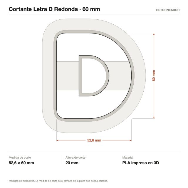 Kit Cortantes Letra D Redonda x4 (6, 10, 14 y 20 cm)