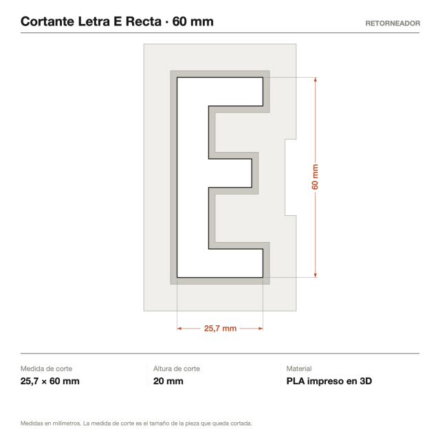 Kit Cortantes Letra E Recta x4 (6, 10, 14 y 20 cm)