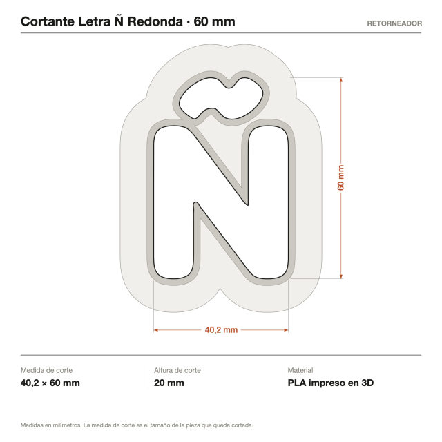 Kit Cortantes Letra Ñ Redonda x4 (6, 10, 14 y 20 cm)