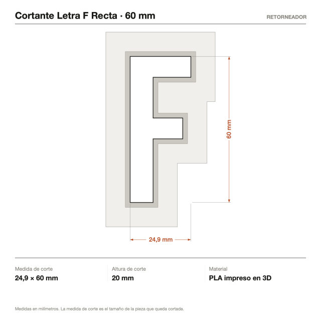 Cortante Letra F Recta - Tamaño a elección