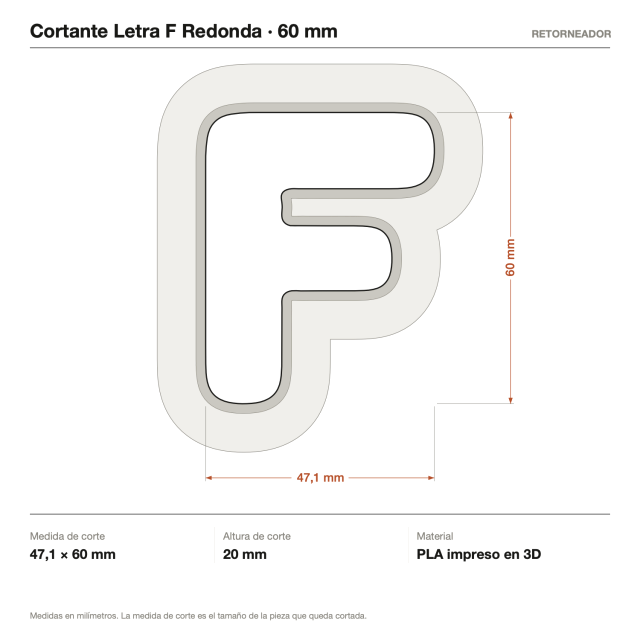 Kit Cortantes Letra F Redonda x4 (6, 10, 14 y 20 cm)