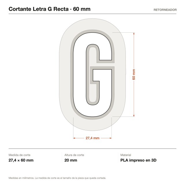 Kit Cortantes Letra G Recta x4 (6, 10, 14 y 20 cm)