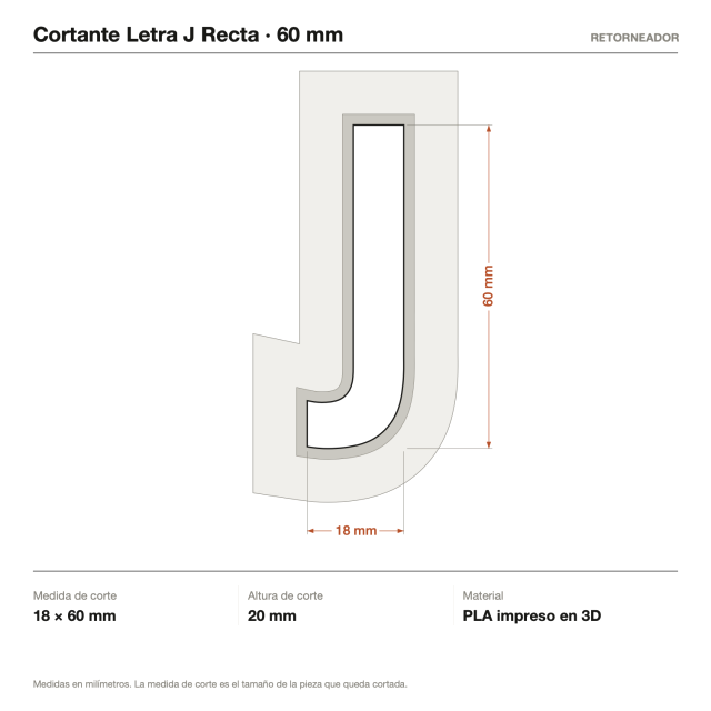Cortante Letra J Recta - Tamaño a elección