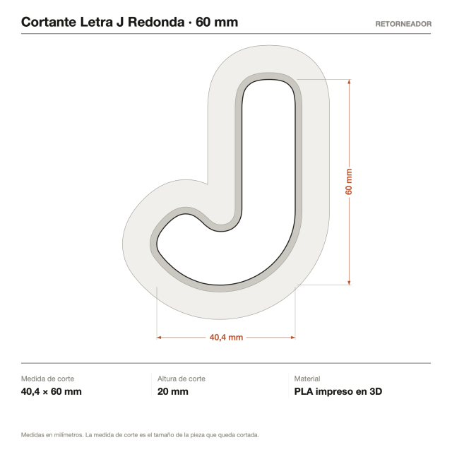 Kit Cortantes Letra J Redonda x4 (6, 10, 14 y 20 cm)
