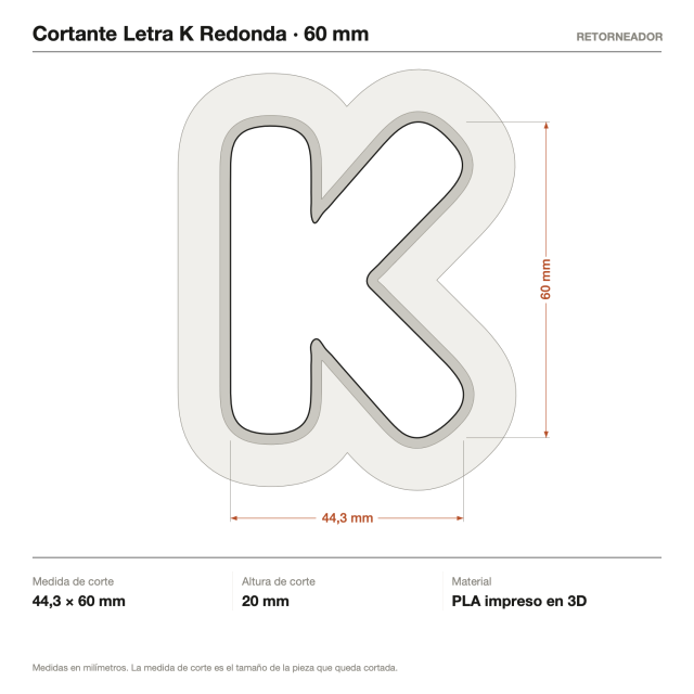 Kit Cortantes Letra K Redonda x4 (6, 10, 14 y 20 cm)