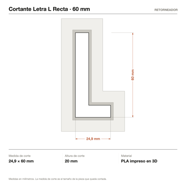 Kit Cortantes Letra L Recta x4 (6, 10, 14 y 20 cm)