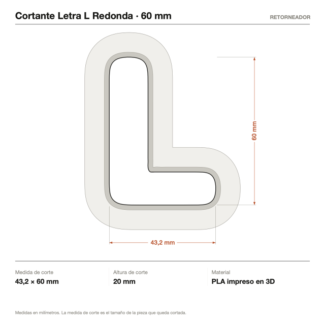 Kit Cortantes Letra L Redonda x4 (6, 10, 14 y 20 cm)