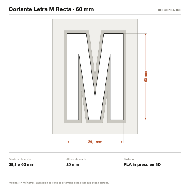 Kit Cortantes Letra M Recta x4 (6, 10, 14 y 20 cm)