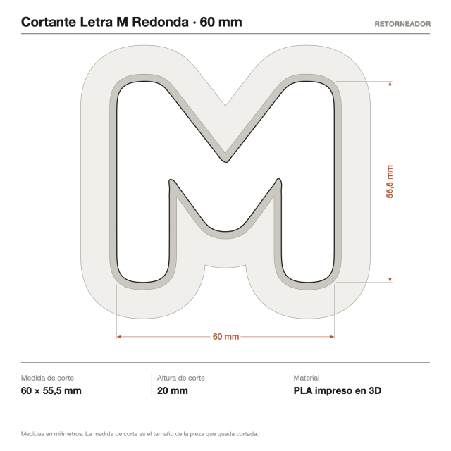 Kit Cortantes Letra M Redonda x4 (6, 10, 14 y 20 cm)