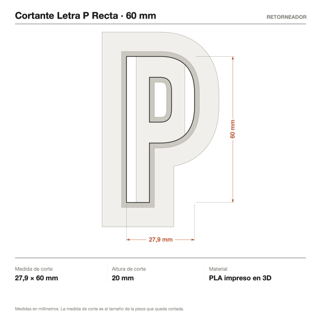 Kit Cortantes Letra P Recta x4 (6, 10, 14 y 20 cm)