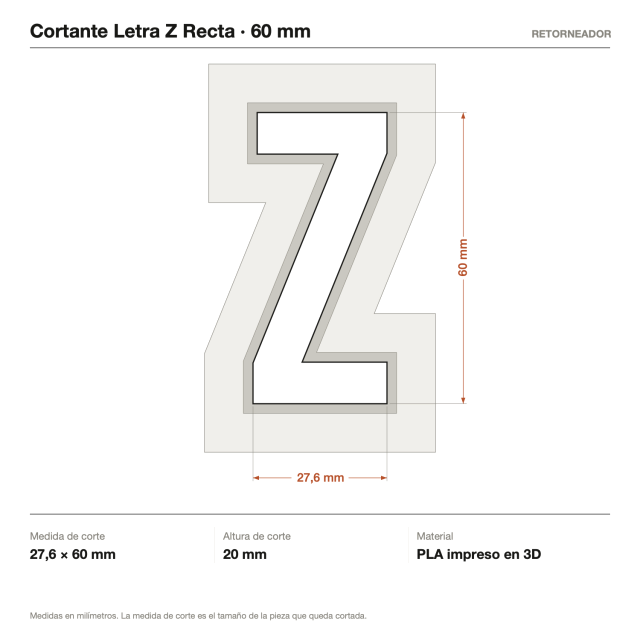 Cortante Letra Z Recta - Tamaño a elección