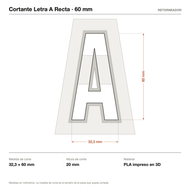 Kit Cortantes Letra A Recta x4 (6, 10, 14 y 20 cm)