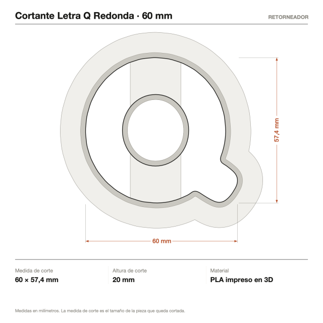 Kit Cortantes Letra Q Redonda x4 (6, 10, 14 y 20 cm)