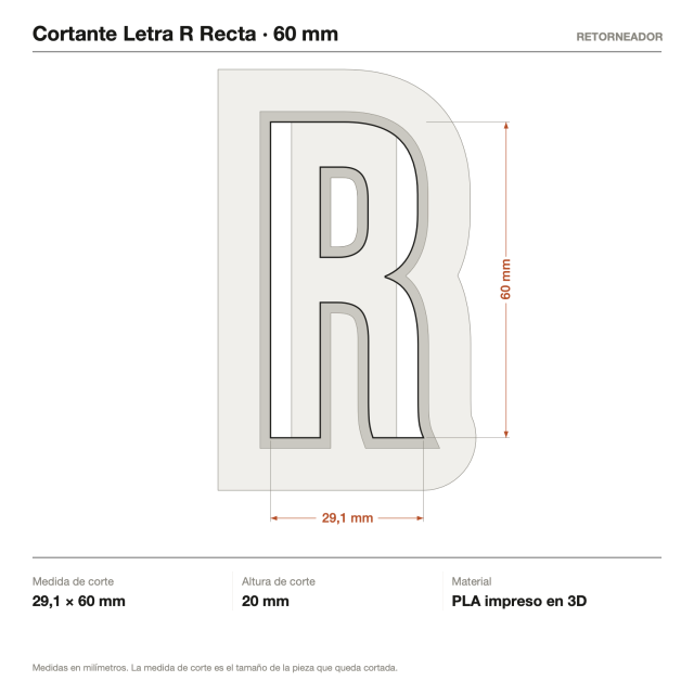 Cortante Letra R Recta - Tamaño a elección