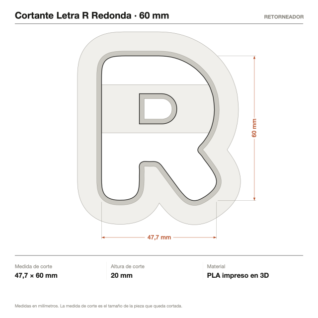 Cortante Letra R Redonda - Tamaño a elección