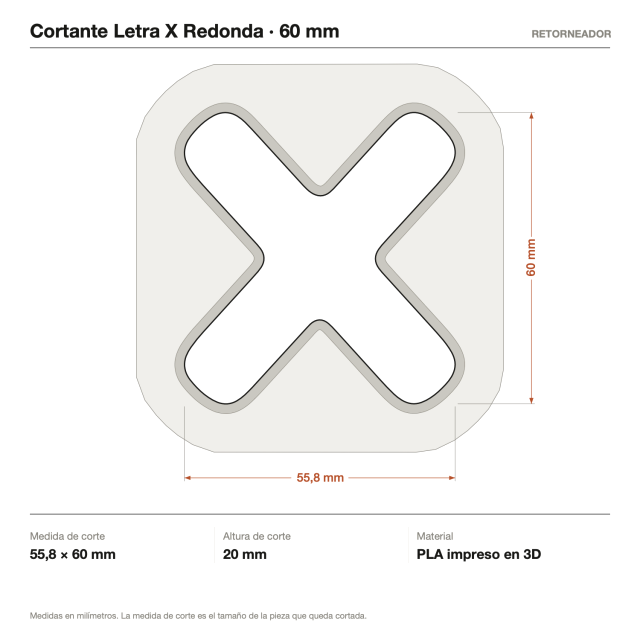 Cortante Letra X Redonda - Tamaño a elección