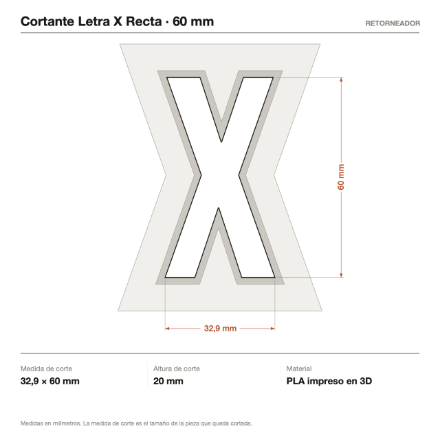 Kit Cortantes Letra X Recta x4 (6, 10, 14 y 20 cm)
