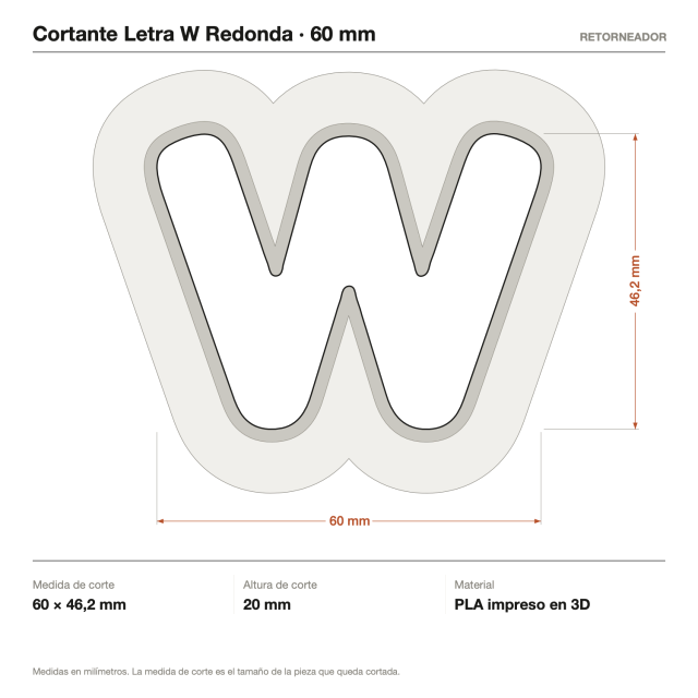 Kit Cortantes Letra W Redonda x4 (6, 10, 14 y 20 cm)