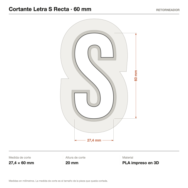 Kit Cortantes Letra S Recta x4 (6, 10, 14 y 20 cm)