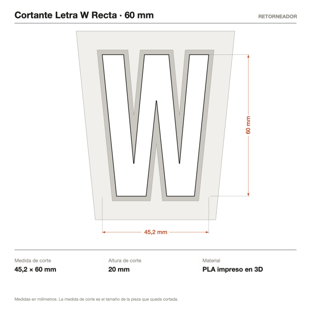 Cortante Letra W Recta - Tamaño a elección