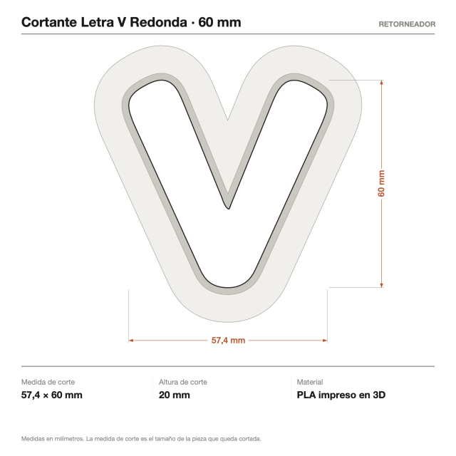 Cortante Letra V Redonda - Tamaño a elección