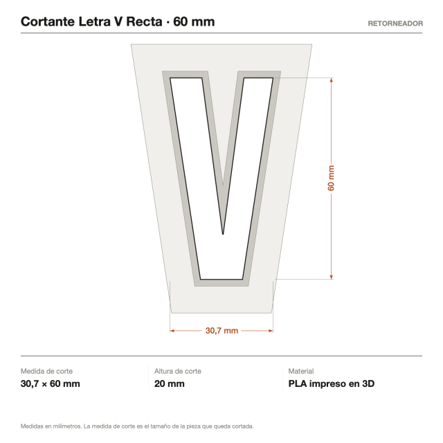 Cortante Letra V Recta - Tamaño a elección