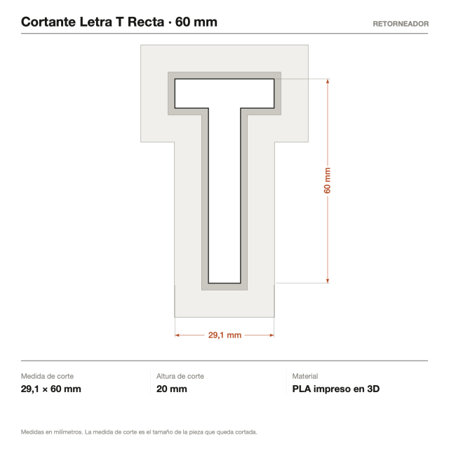 Kit Cortantes Letra T Recta x4 (6, 10, 14 y 20 cm)