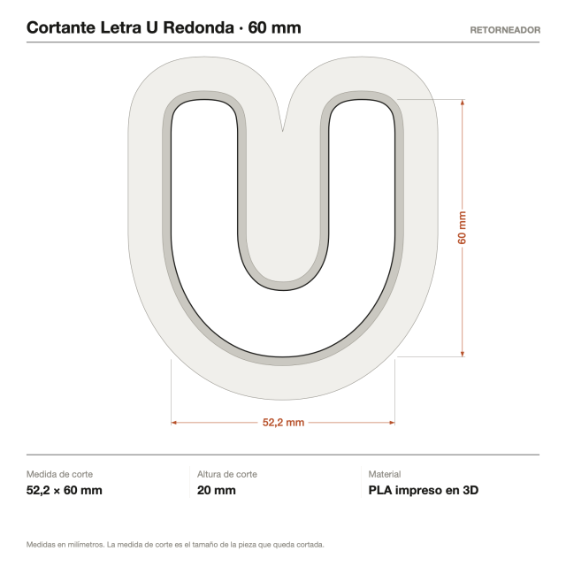 Kit Cortantes Letra U Redonda x4 (6, 10, 14 y 20 cm)
