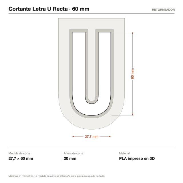 Kit Cortantes Letra U Recta x4 (6, 10, 14 y 20 cm)