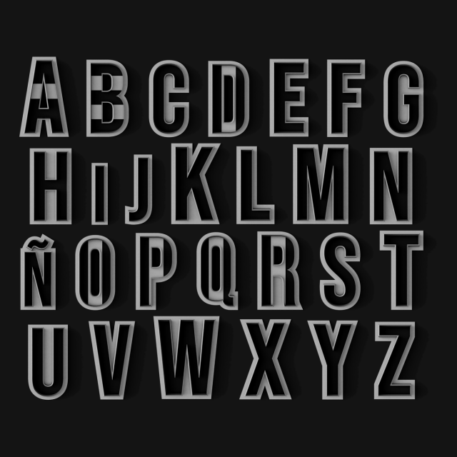 Set de Cortantes Abecedario 27 Letras - Recta 14 cm