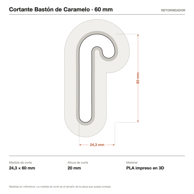 Cortante + Sello Bastón de Caramelo - Tamaño a elección