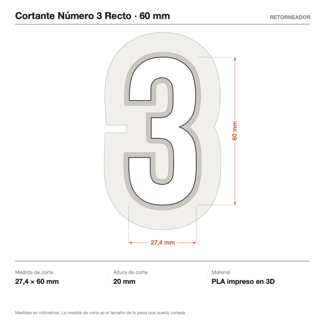 Cortante Número 3 Recto - Tamaño a elección