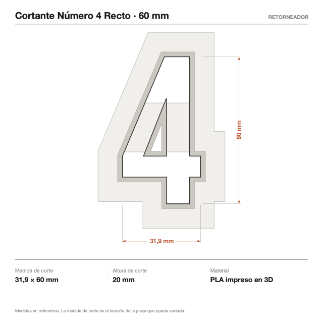 Cortante Número 4 Recto - Tamaño a elección