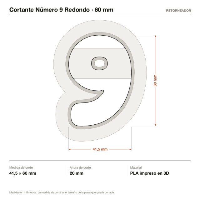 Cortante Número 9 Redondo - Tamaño a elección