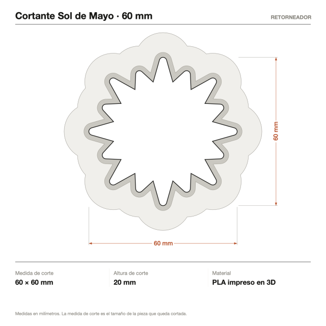 Kit Cortantes Sol de Mayo x4 (6, 10, 14 y 20 cm)