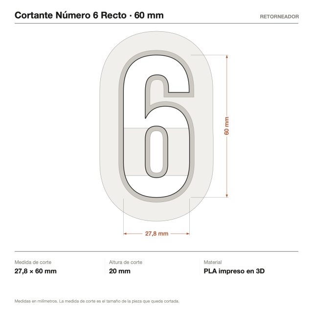 Kit Cortantes Número 6 Recto x4 (6, 10, 14 y 20 cm)