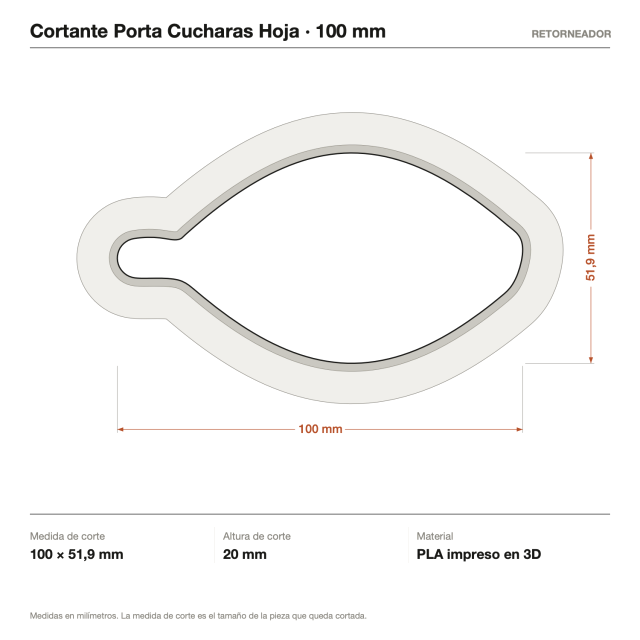 Cortante + Sello Porta Cucharas Hoja - Tamaño a elección