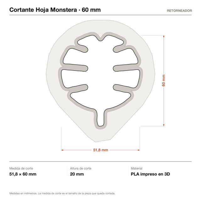 Kit Cortantes + Sellos Hoja Monstera x4 (6, 10, 14 y 20 cm)