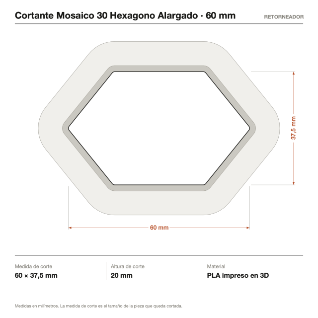 Kit Cortantes Mosaico 30 Hexágono Alargado x4 (6, 10, 14 y 20 cm)